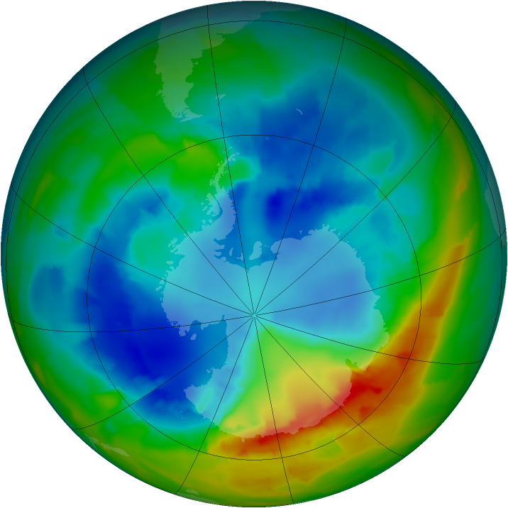 Antarctic ozone map for 19 August 2012